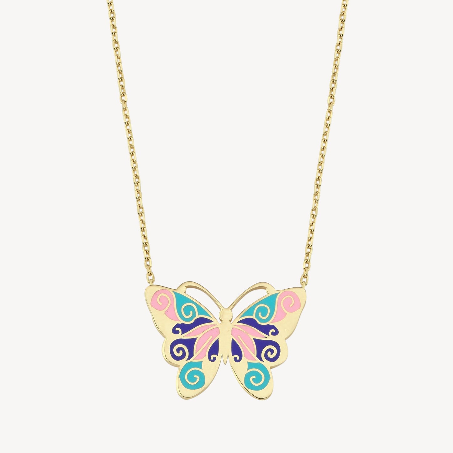Tri-Colored Enamel Butterfly Necklace