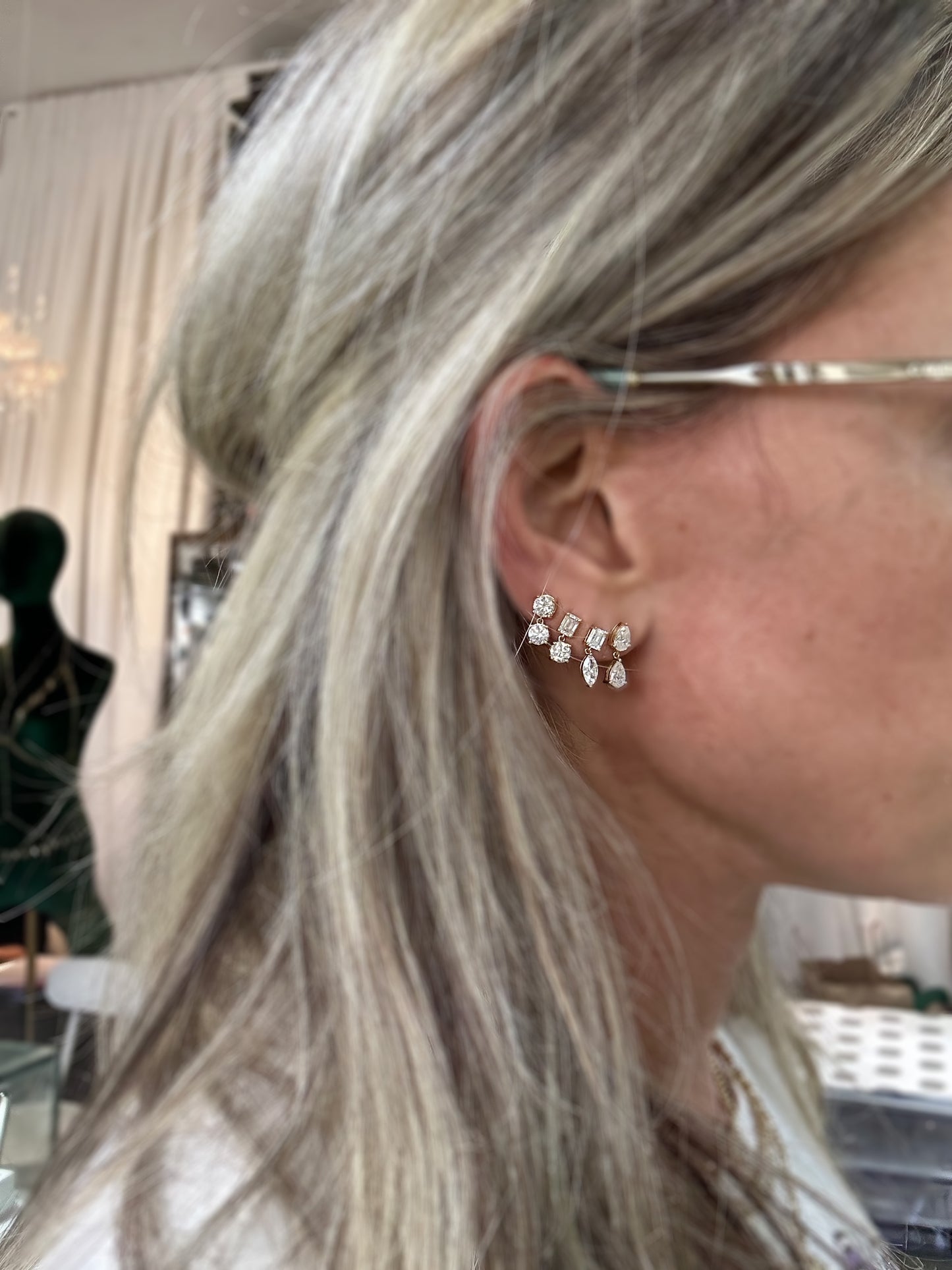 Pear-pear Dangle Studs