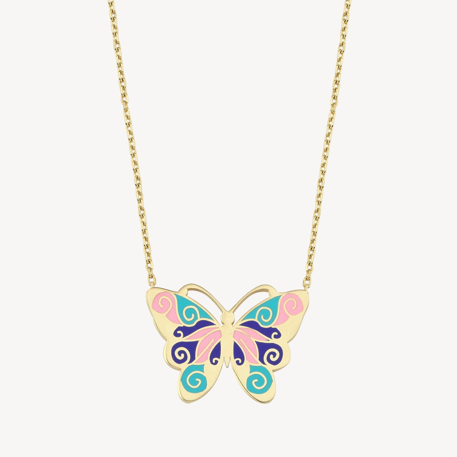 Tri-Colored Enamel Butterfly Necklace
