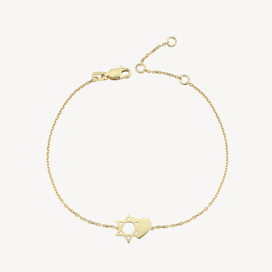Plain Gold Star of David + Heart Bracelet