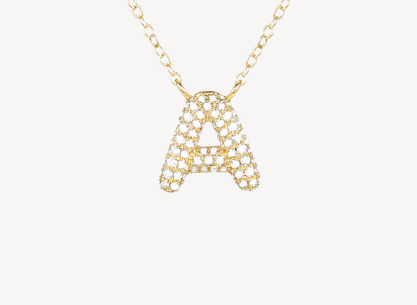 Pave Bubble Letter Necklace - A