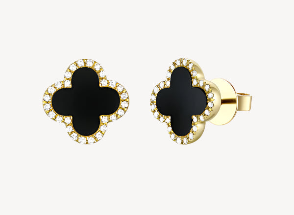 Onyx Clover Studs