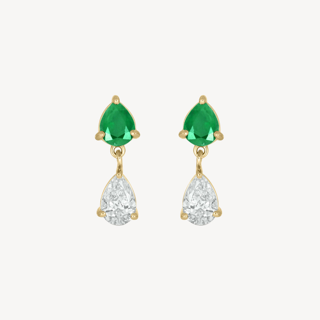 Emerald Pear-pear Dangle Studs