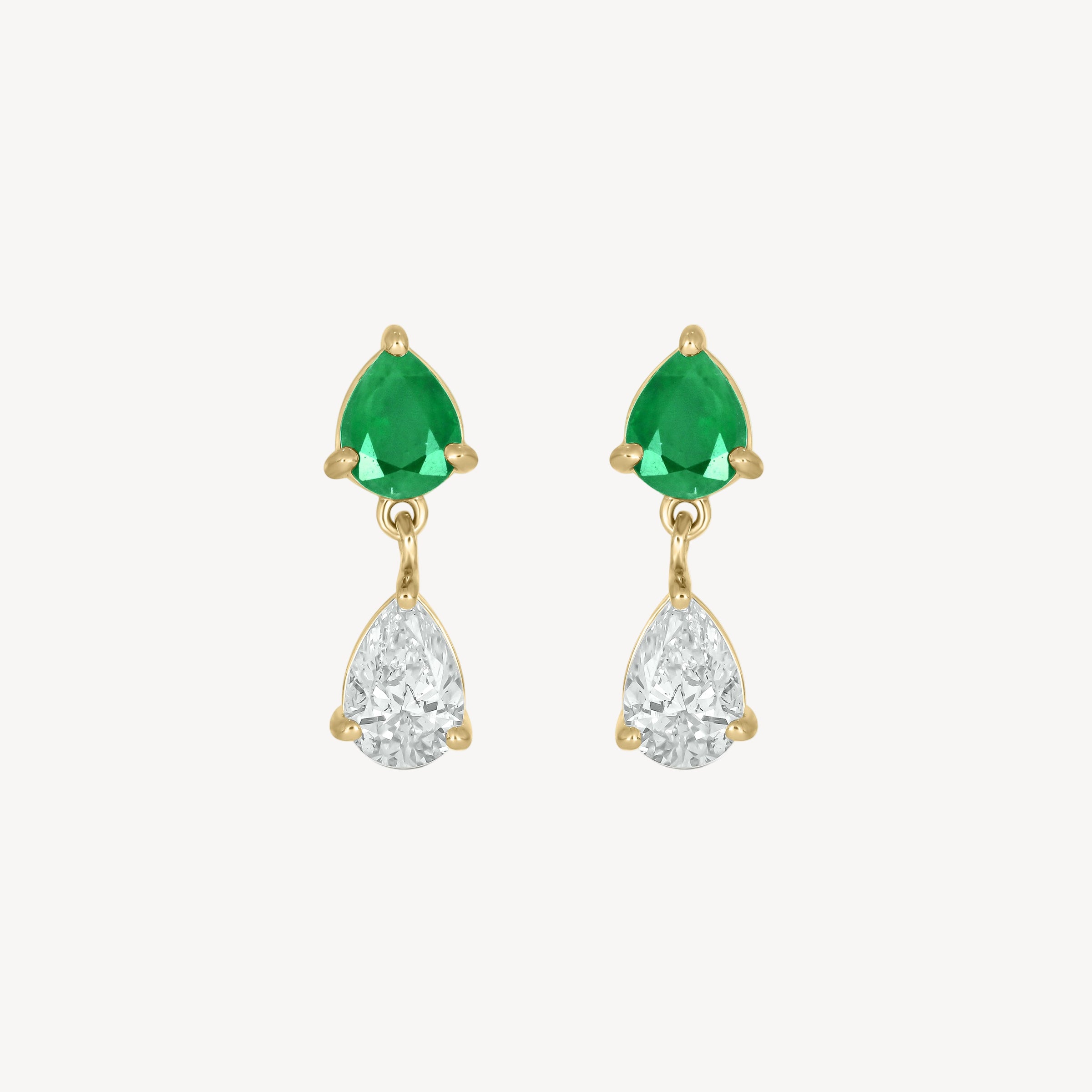 Emerald Pear-pear Dangle Studs