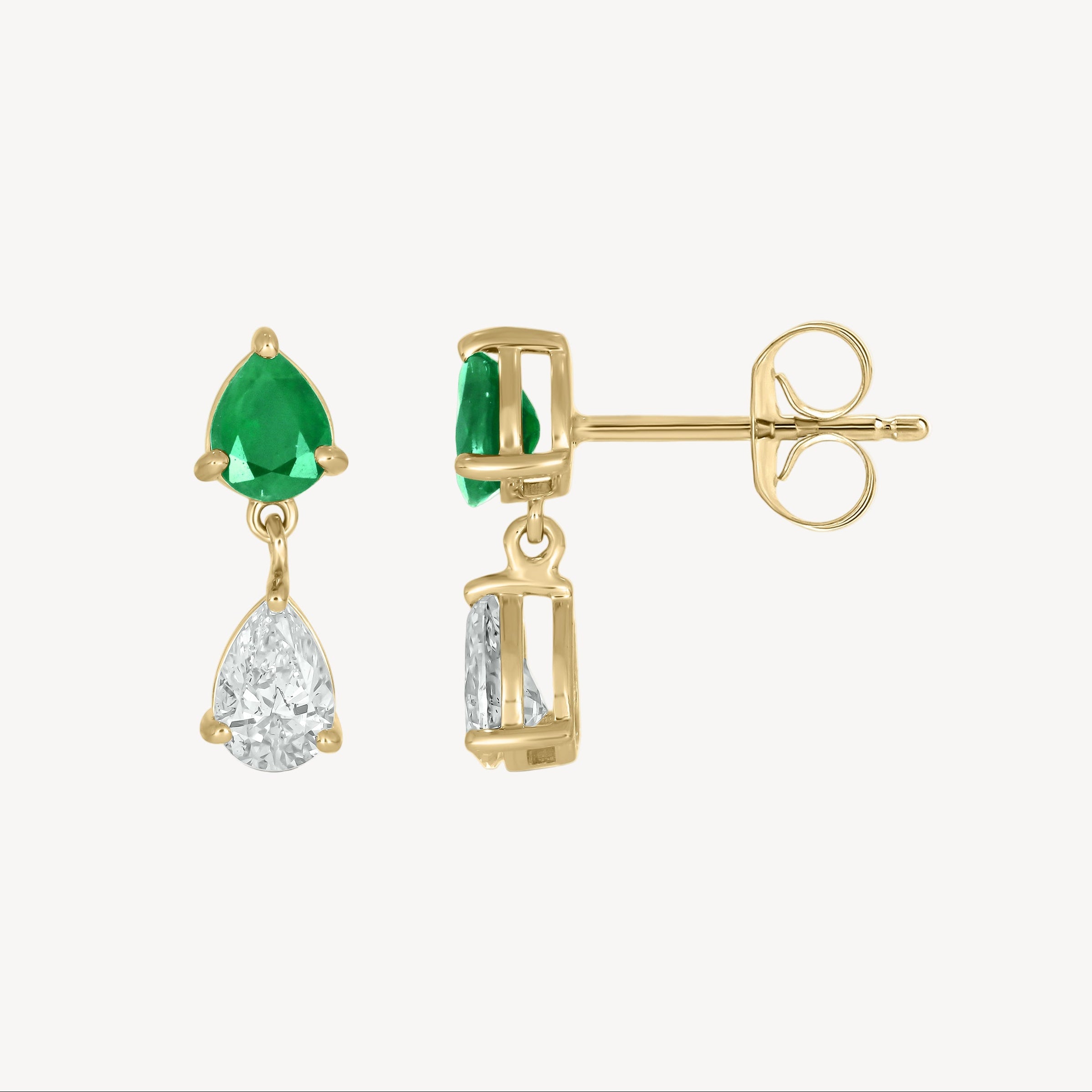 Emerald Pear-pear Dangle Studs