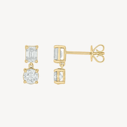 Baguette-circle Dangle Studs