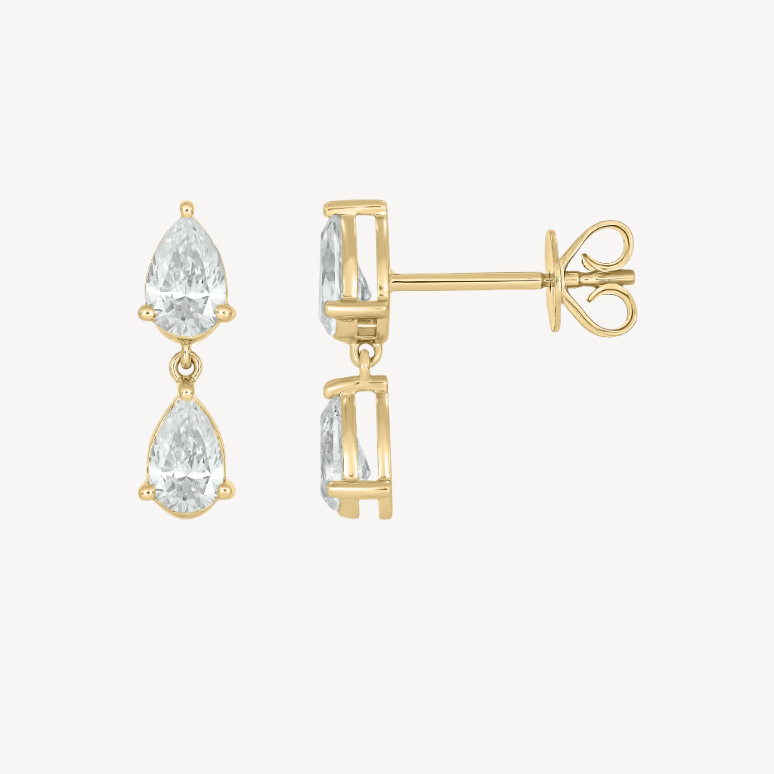 Pear-pear Dangle Studs