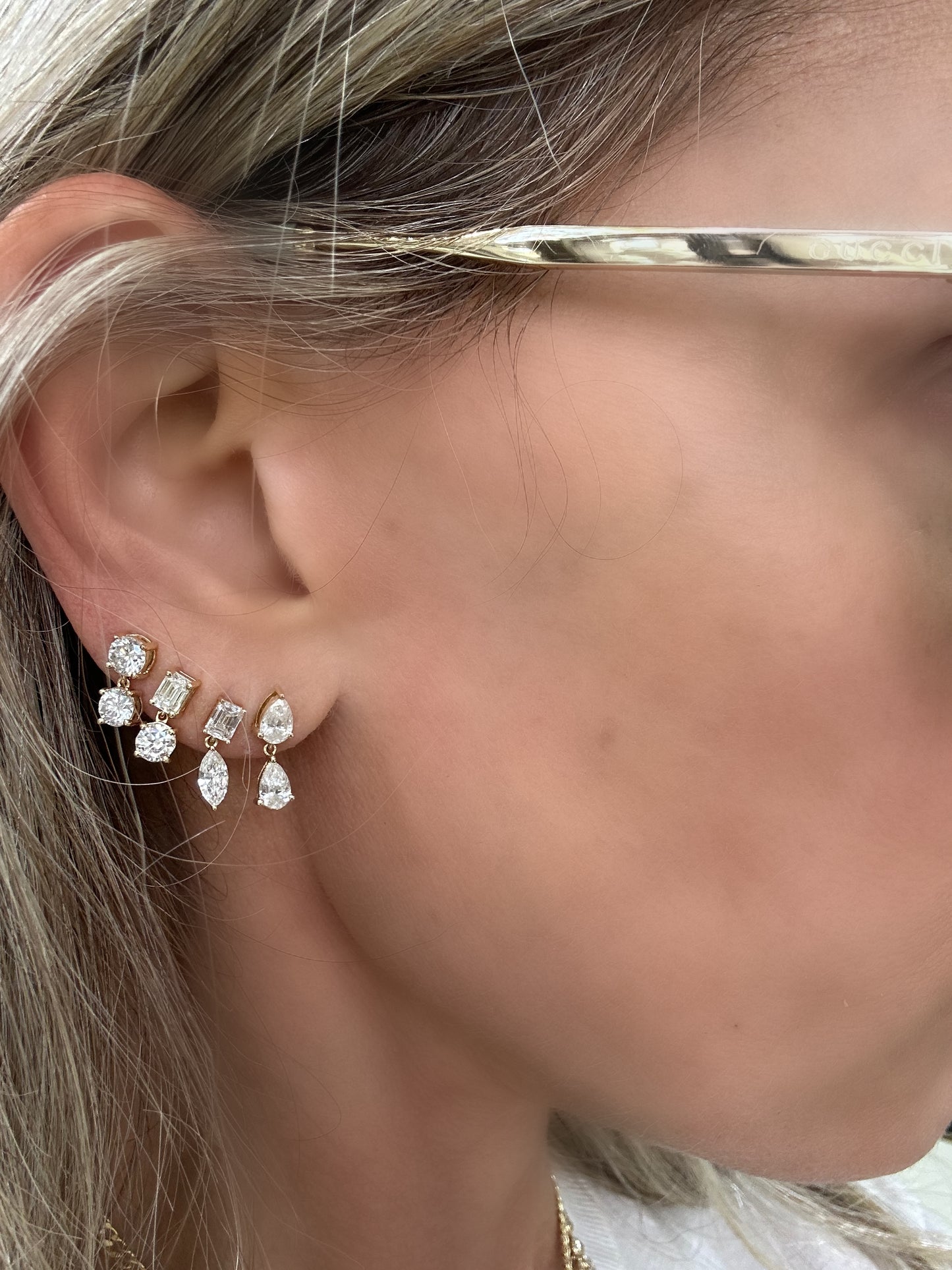 Pear-pear Dangle Studs