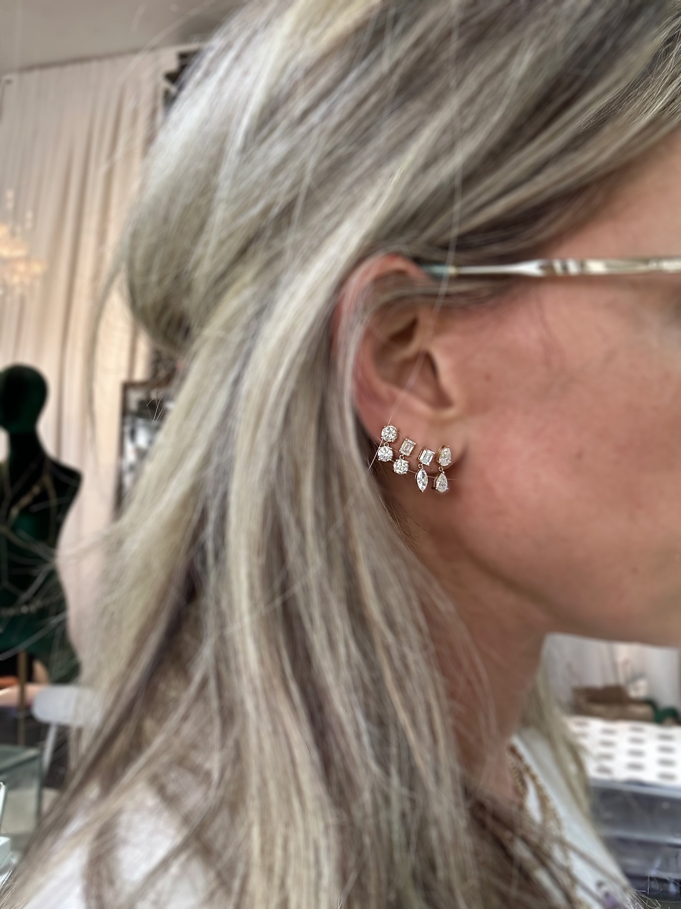 Baguette-circle Dangle Studs