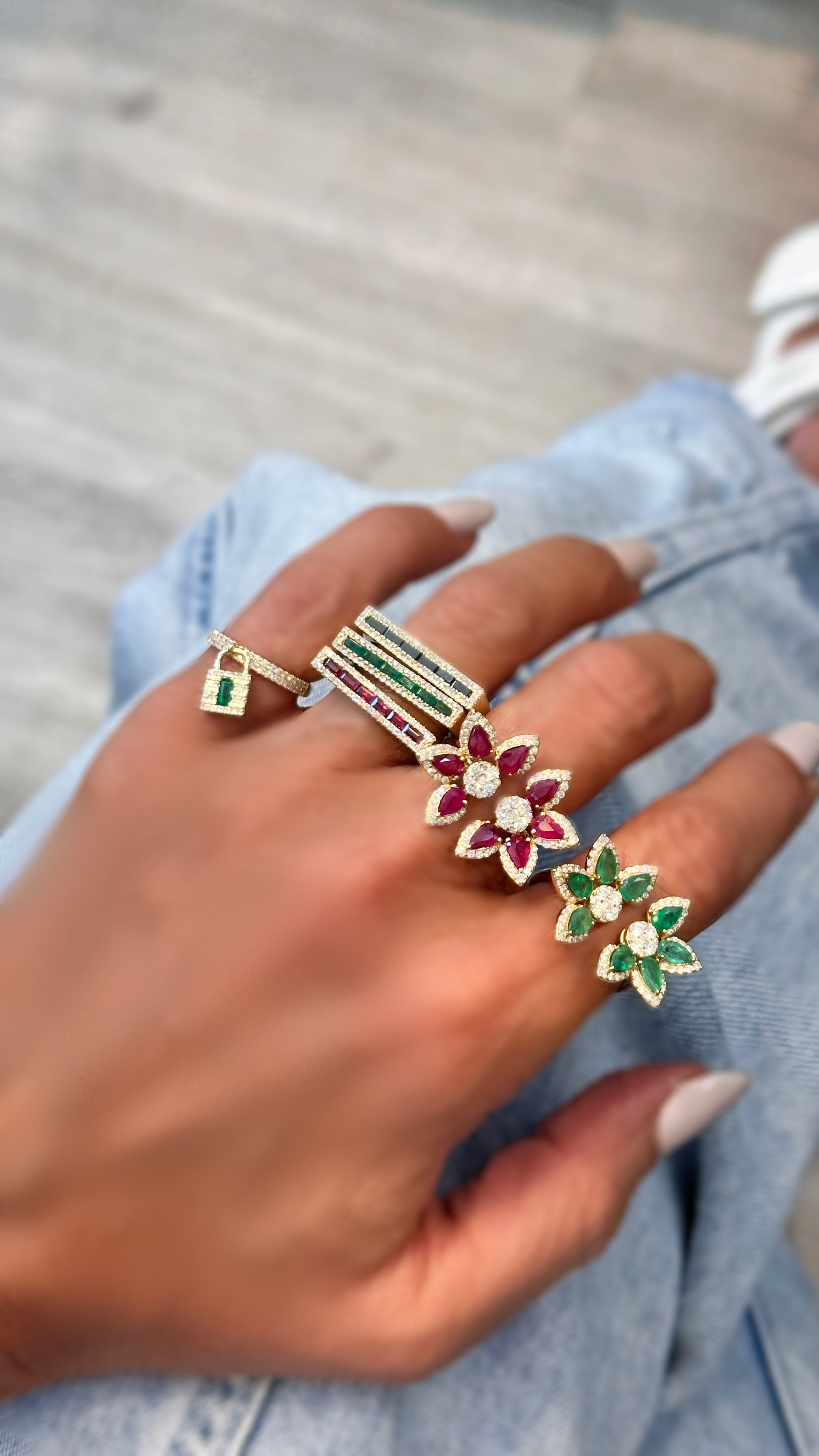 Emerald Flower Ring