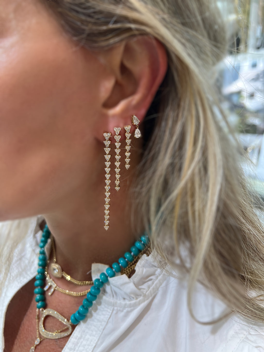 Long Triad Drop Earrings