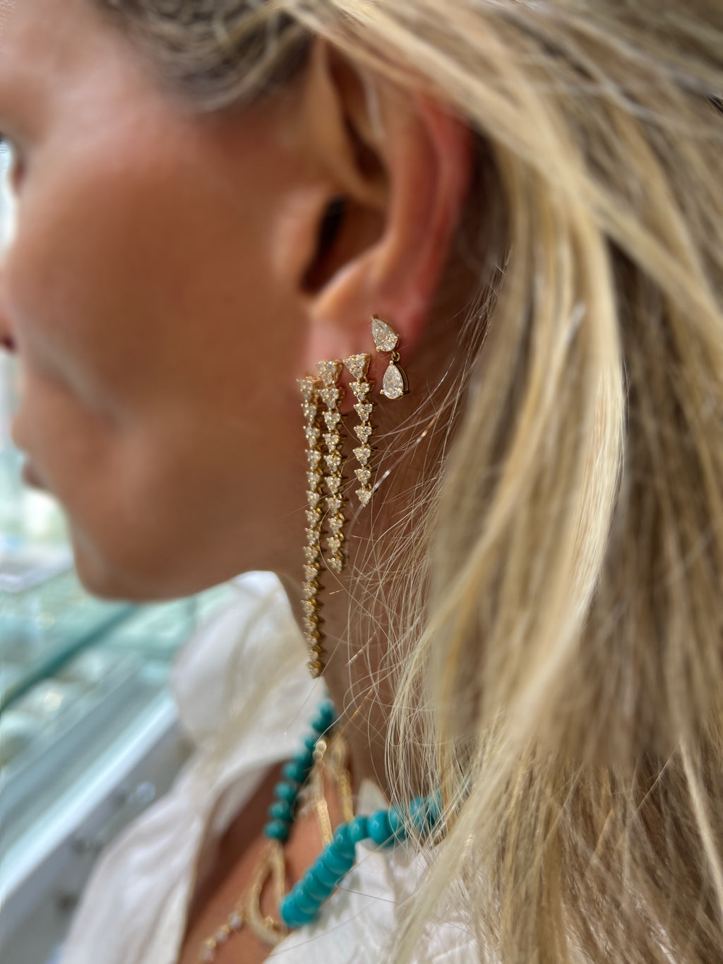 Long Triad Drop Earrings