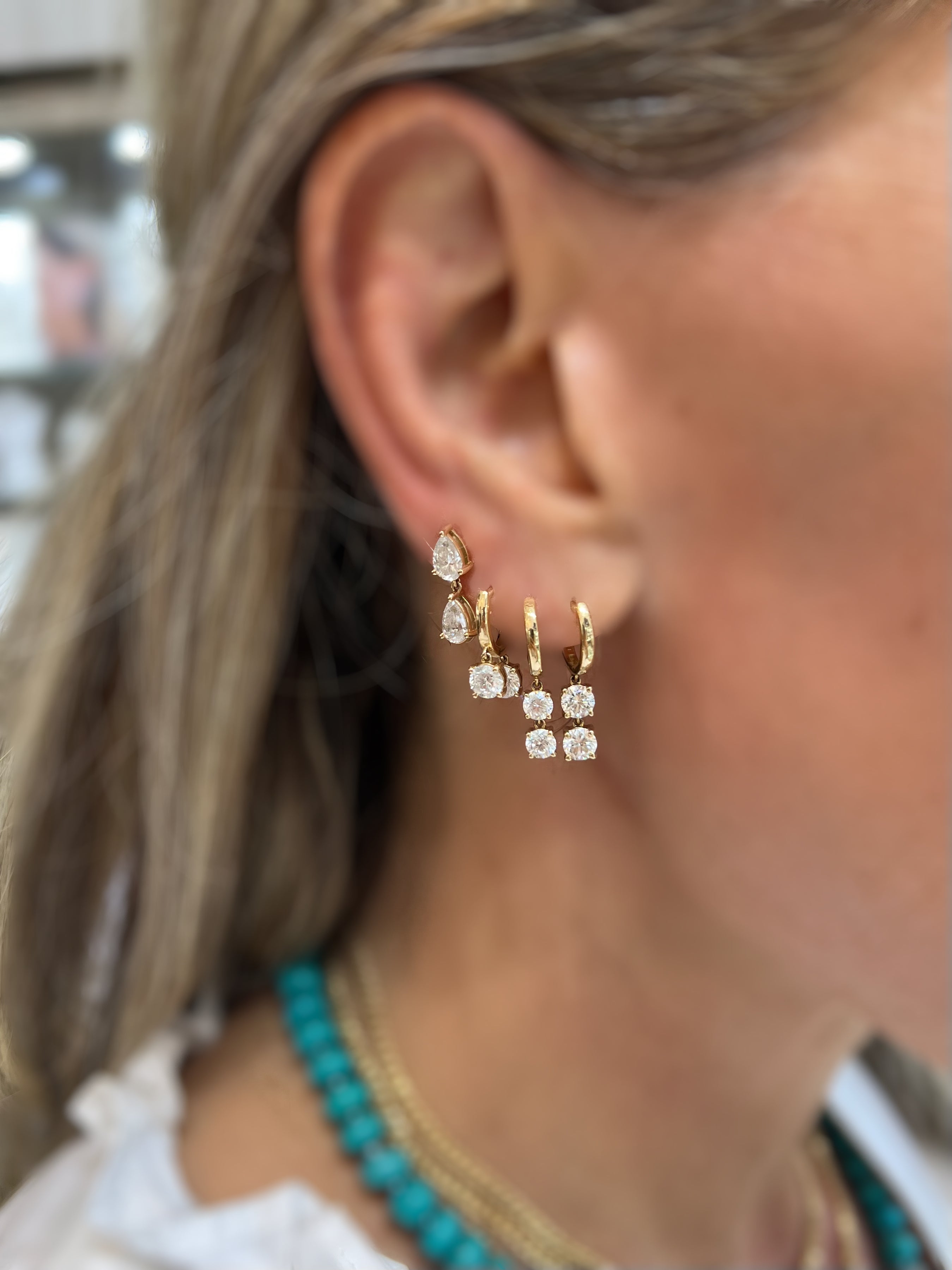 Pear-pear Dangle Studs