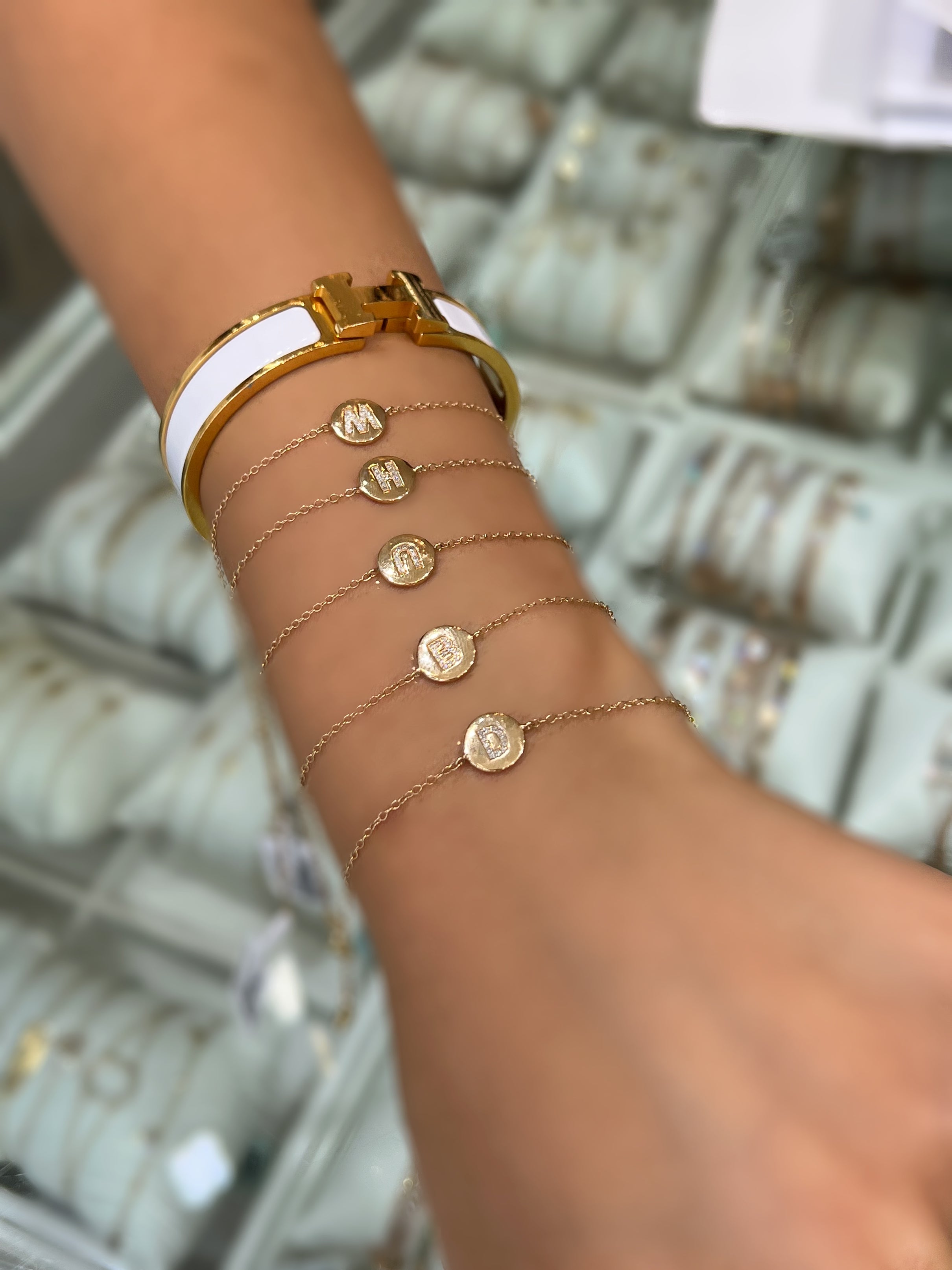 Circle Initial Bracelet - D