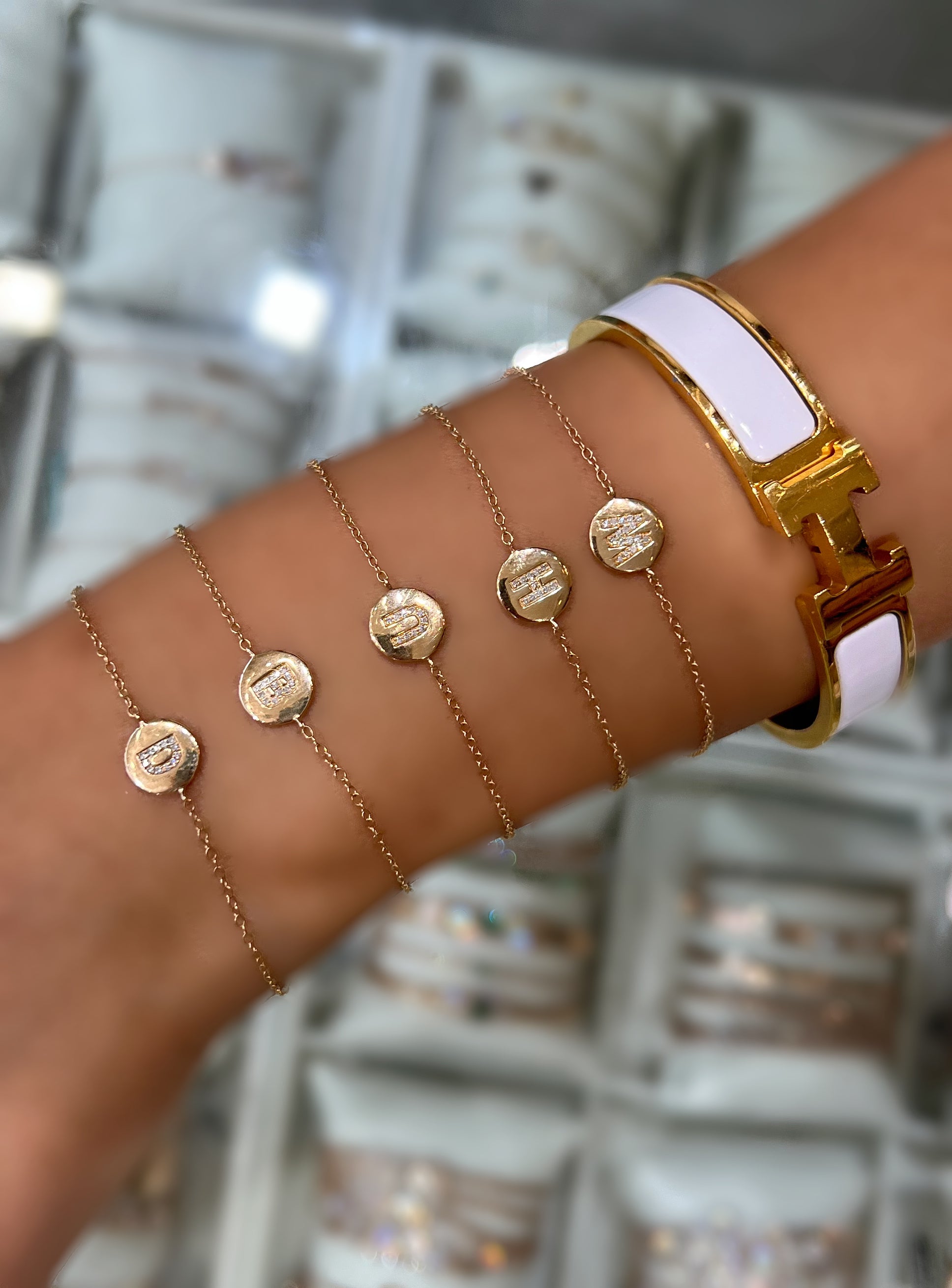 Circle Initial Bracelet - W