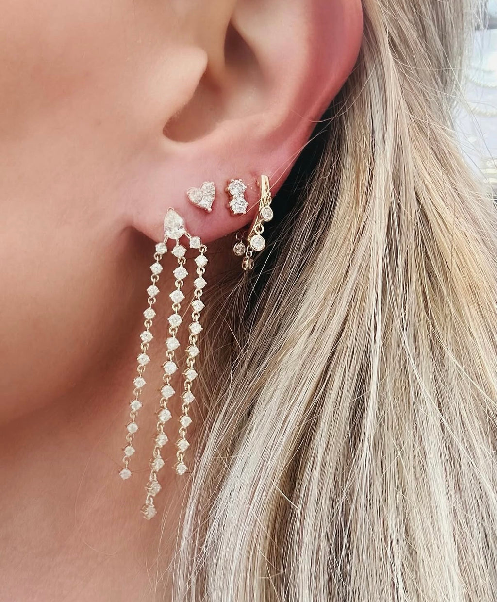 3 Diamond Heart Studs