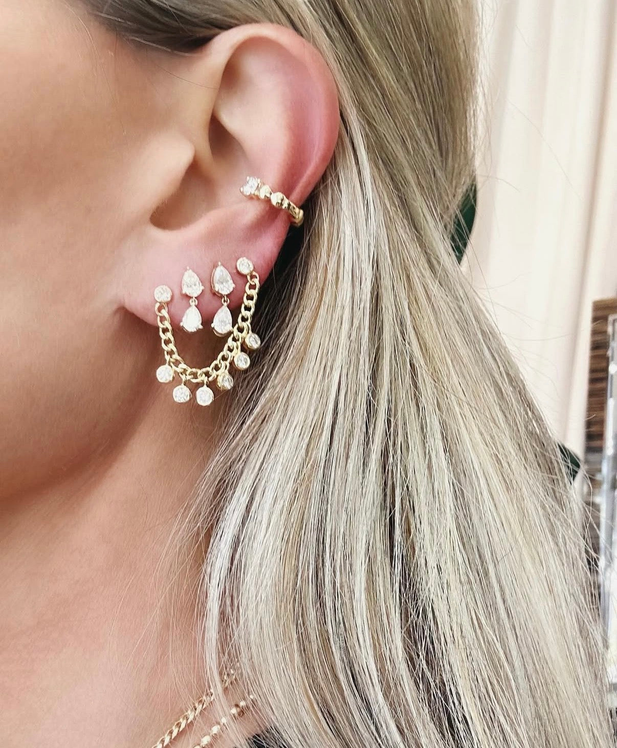 Pear-pear Dangle Studs