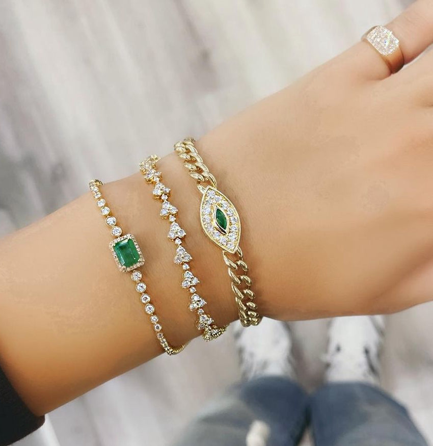 Marquise Emerald Evil Eye Chain Bracelet