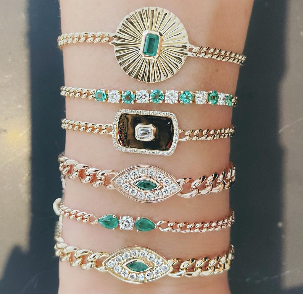 Marquise Emerald Evil Eye Chain Bracelet