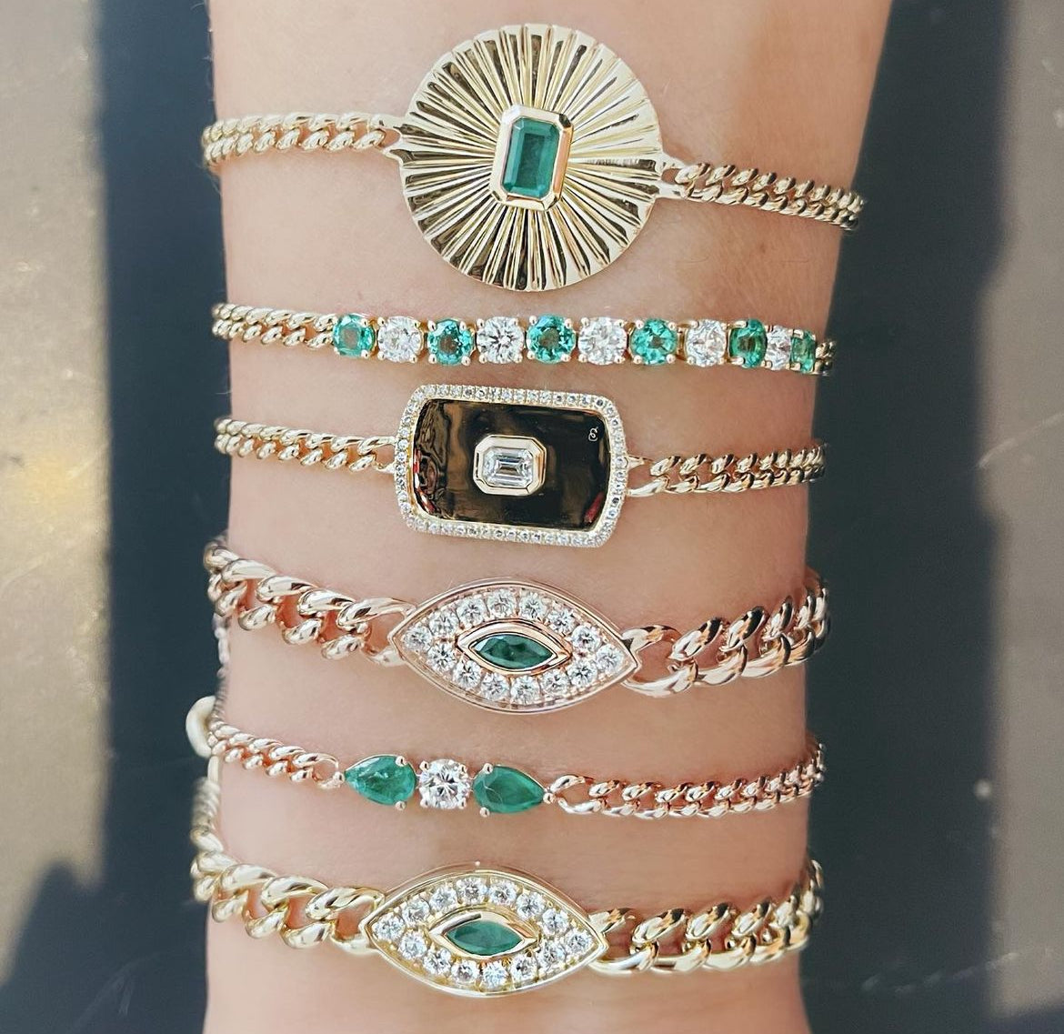 Marquise Emerald Evil Eye Chain Bracelet