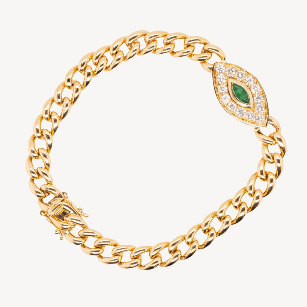 Marquise Emerald Evil Eye Chain Bracelet