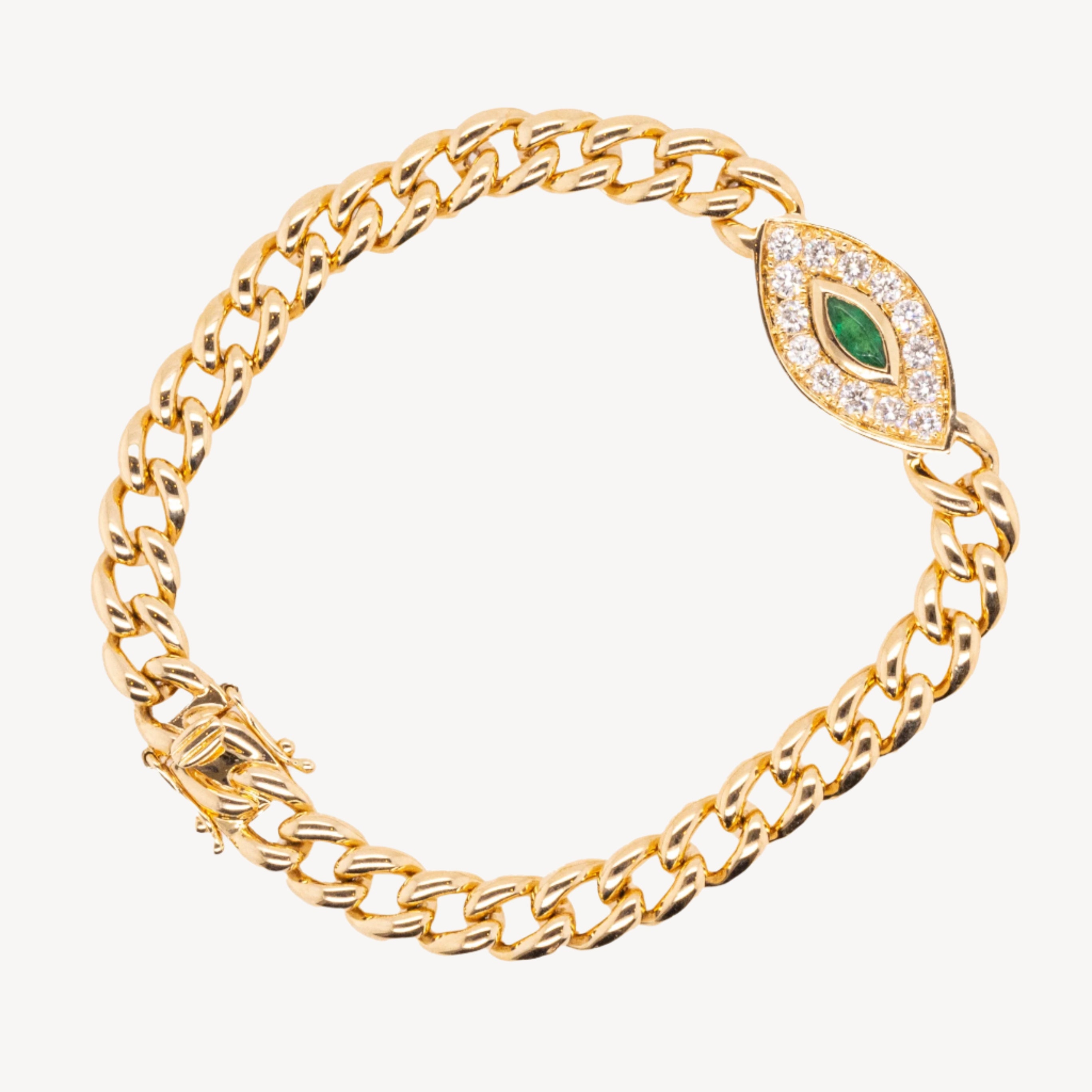 Marquise Emerald Evil Eye Chain Bracelet