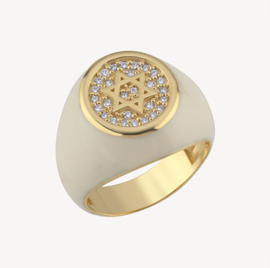 Cream Antique Star Pinky Ring