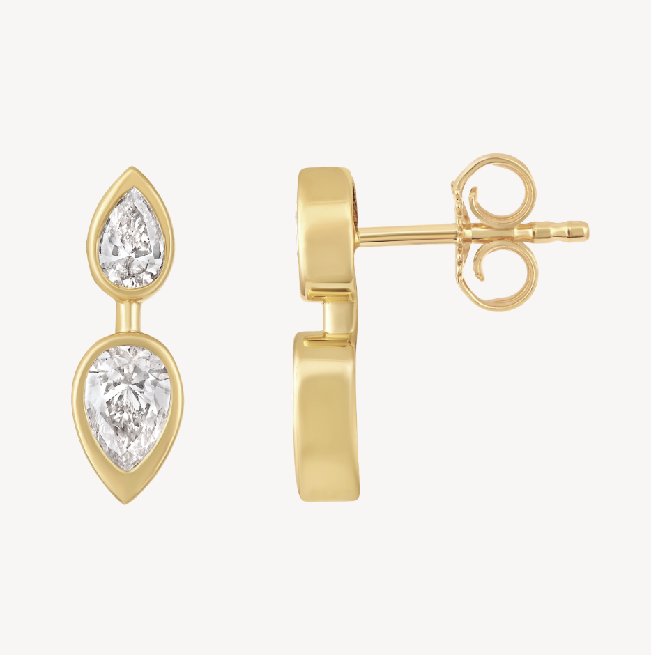 Bezel Twin Pear Earrings